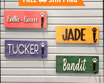 Personalized dog leash holder - custom dog leash holder - wood leash holder - leash hanger - dog name leash holder - laser cut leash holder
