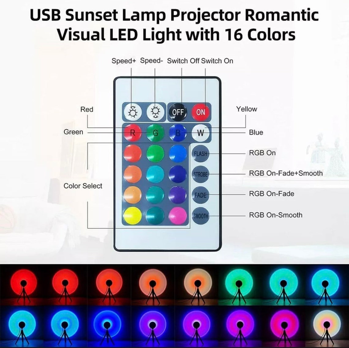 RGB 16 Color APP Remote Rainbow Sunset Projection Lamp Bedroom | Etsy