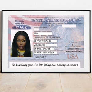 SZA Passport Style Poster - Unique Music-inspired Wall Art for Fans and Collectors