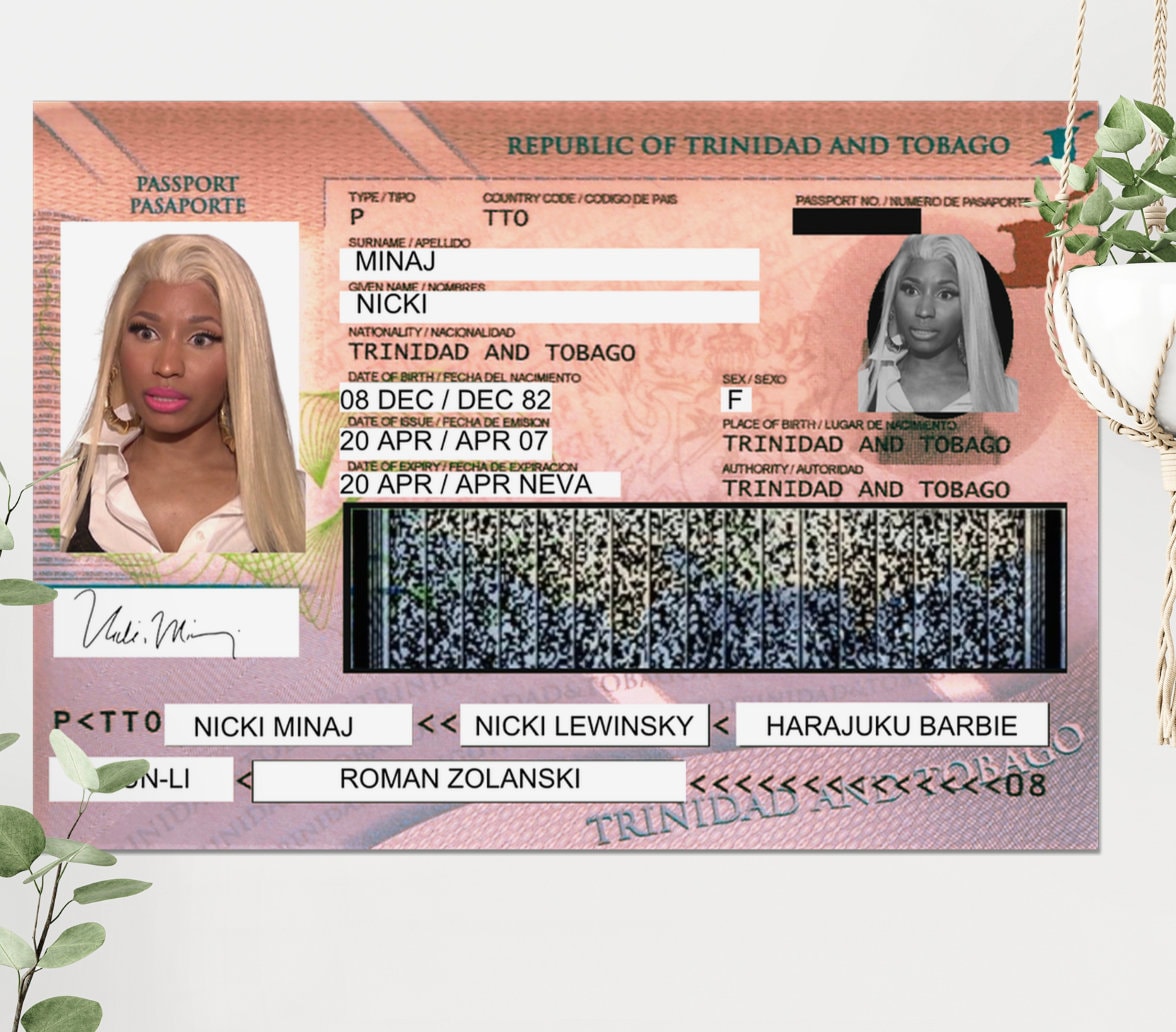 Vintage-inspired Nicki Minaj Poster - Trinidad and Tobago Passport