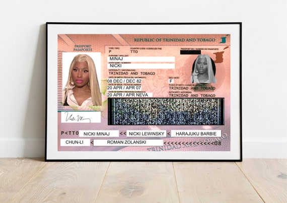 Vintage-inspired Nicki Minaj Poster - Trinidad and Tobago Passport