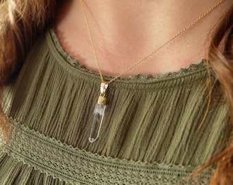 Minimalistische edelsteen ketting, sieraden cadeau voor vrouwen, ruwe stenen ketting, kristallen punt ketting, heldere kwarts ketting, kristallen ketting