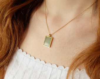 Gold Aventurine Necklace: Minimalist Green Gemstone Pendant