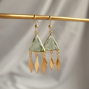 Bohemian Earrings for Women, Boho Earrings Dangle, Green Gemstone Earrings, Gold Dangle Earrings, Jewellery gift for women,