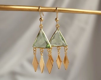 Statement Earrings Dangle, Green Earrings Dangle, Dangle and drop earrings, earrings for women, gemstone earrings dangle, gold earrings