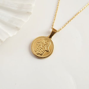 Coin Necklace Gold, Coin Necklace for Women, Boho Coin Necklace, Hamsa Necklace, Jewellery gift for women, amulet necklace, tarnish free