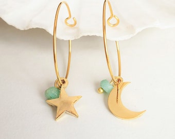 Mismatched Earrings Dangle, Moon Star Earrings, Gold Dangle Earrings, Boho Earrings For Women, Earrings With Charm, jewellery gift