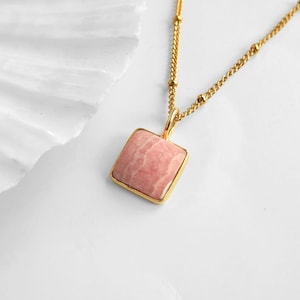 Pink Gem Necklace,  rhodochrosite pendant, pink necklaces, dainty charm necklace, birthday gift for women, jewellery gift, cottagecore