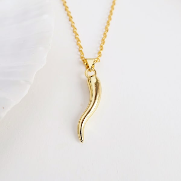 Cornicello Necklace, Horn of Plenty Necklace, Dainty Gold Necklace, Adjustable Necklace, Gold Minimalist Necklace, Jewellery Gift For Women