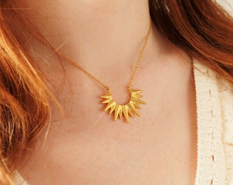 Gold Sun Necklace, gold spike necklace, Sunburst Necklace, Statement Necklace for women, Gold Charm Necklace, with gift box, boho necklace