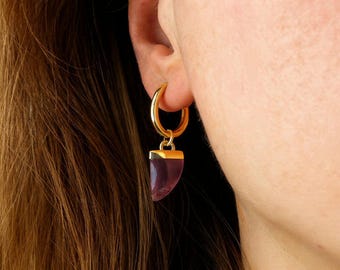 Amethyst Earrings, Lapis lazuli earrings, horn earrings, hoop earrings, gemstone drop earrings, charm earrings, gift for her, with gift box
