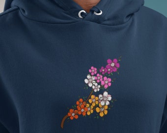 Wildflower Branch Lesbian Hoodie with Lesbian Pride Flag colours | Lesbian Sweater | Subtle Pride Merch | LGBTQ Cute Sweater Hoodie|WLW Gift