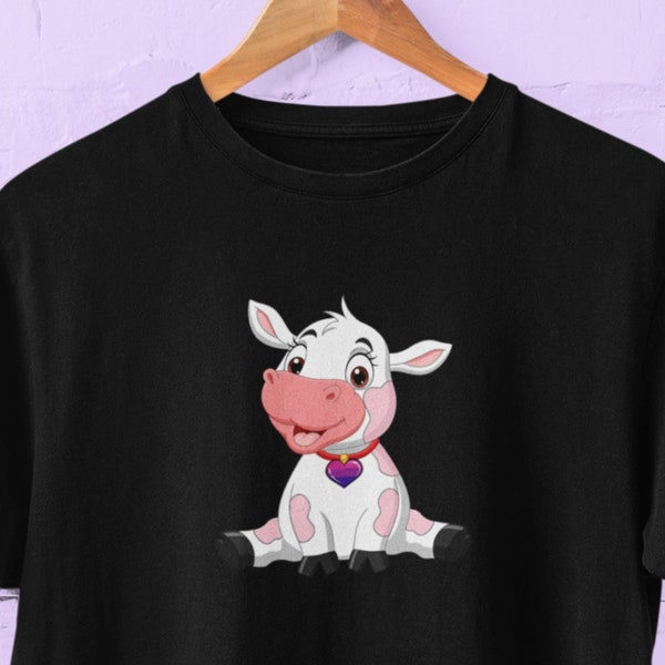 Bisexual Subtle Pride Cow Kawaii Shirt with Strawberry Cow Details and Bi Flag Pendant | Kawaii Cow Print Shirt Pride Outfit with Bi Pendant