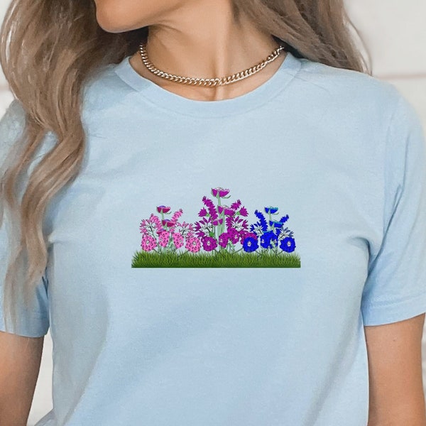 Wildflower Subtle Bi Pride Outfit in Bi Flag Colors Subtle Bisexual Shirt with Discreet Pride Bisexual Flowers Tshirt Best Selling Items