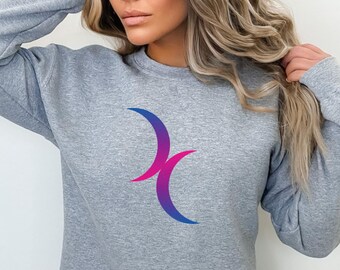 Bisexual Pride Sweatshirt Moon Design Pride Month Gift For Girlfriend Coming Out Gift Bi Pride LGBTQ Teen Present Queer Fashion Cotton Top