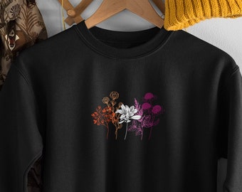 Wildflower Pride Lesbian Subtle Pride Outfit in Lesbian Flag colors | Lesbian Pride Flag Flowers Sweater | Subtle Lesbian Pride Apparel |WLW