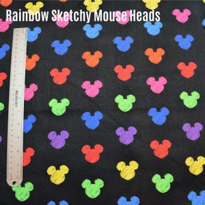 Custom Fabric - Rainbow Sketchy Mouse Heads