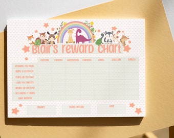Reward Chart | Personalised Behaviour Poster for Children | Reusable with Whiteboard Pen + Stickers | Customisable for Home & School | Girls