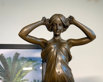 Bronze figure nymph woman Art deco signed