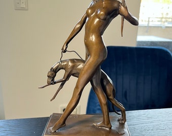 Bronzen bronzen figuur jagend Diana 32 cm gesigneerd Art Nouveau Art Decor