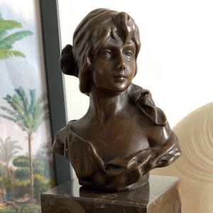 Bronze bust woman art deco signed
