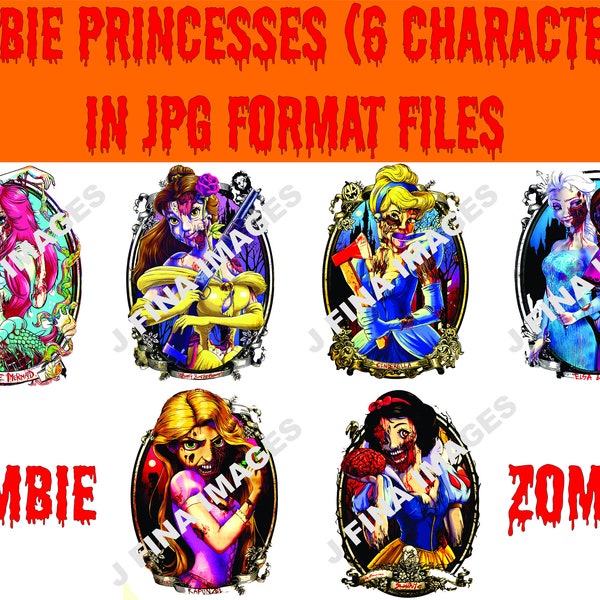 Zombie Princesses (6 characters) in JPG digital file format