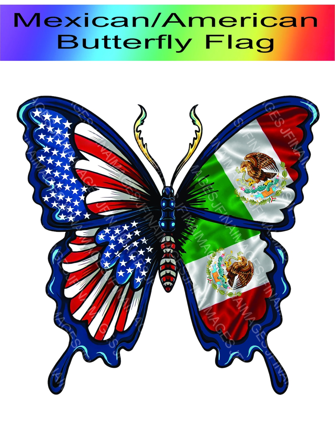 Mexican/american Butterfly Flags in PNG Digital File 300 DPI 2 Files Etsy