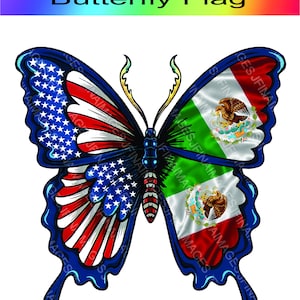 Mexican/American Butterfly Flags in PNG digital file 300 DPI (2 files)