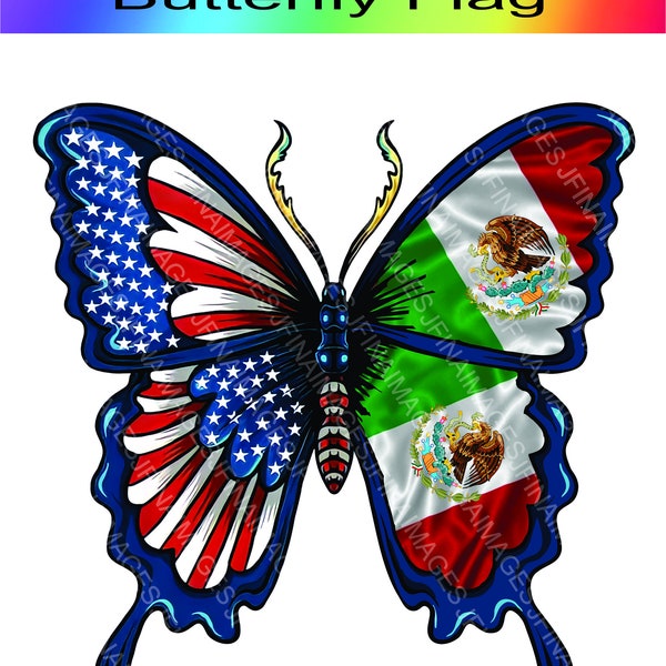 Mexican/American Butterfly Flags in PNG digital file 300 DPI (2 files)