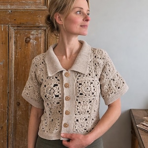 Wzór na szydełkową koszulkę z kwadratowym wzorem babci | Boho szydełkowy top w formacie PDF | Letnia koszula