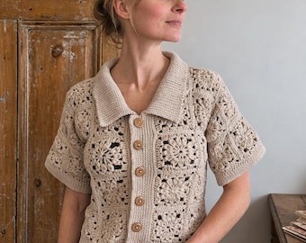 Granny Square T-Shirt Crochet Pattern | Boho Crochet Top PDF | Summer Shirt