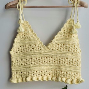 Crochet Crop Top Pattern PDF, Boho Summer Top, Tie Shoulder Top, Ruffle Hem Cami, Sizes S-XL