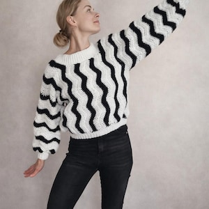Wave Stitch Crochet Blouse Pattern PDF | Sleeve to Sleeve Sweater | 2 Styles in 1 | Oversized Classic Fit | US Terms