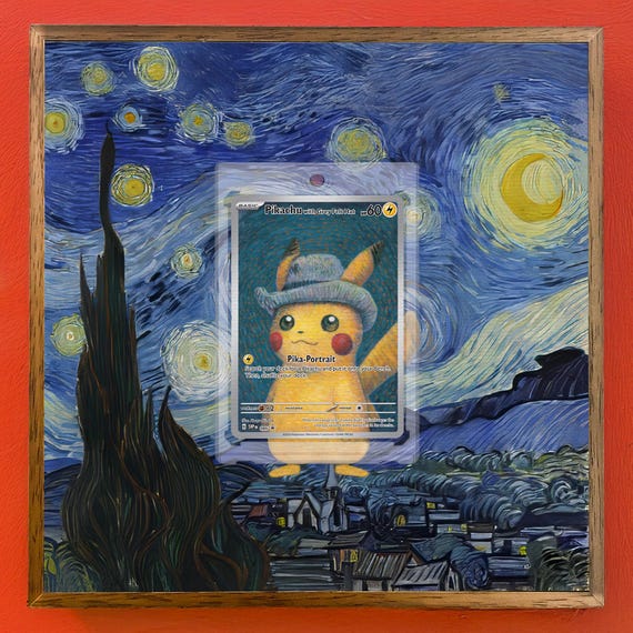 Pikachu Van Gogh Grey Felt Hat 2023 Promo Pokemon Card Display