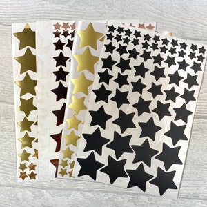 Aufkleber Sterne, Sticker Sterne, Dekoration, Weihnachten ,DIY, schwarz, weiß, gold glänzend oder matt, rosegold