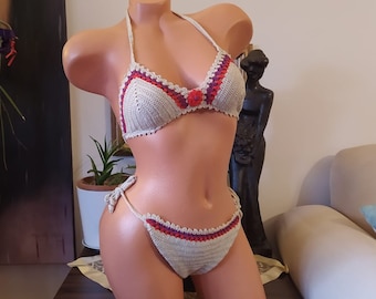 White Crochet Bikini Set,Handmade Sexy Bikini Set,Festival Clothing for Summer,Hand Knit Bikini Set,Swimwear Women,Beachwear Women