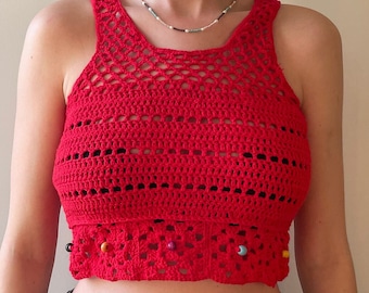 Beaded Crochet Vest,Hand Knitted Vest,Colorful Vest,Knit Vest,Handmade Sleeveles Sweater Vest,Cool Vintage Vest,Gifts for women , Gift Ideas