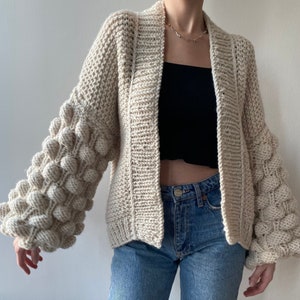 Bubble Cardigan, Handmade Chunky Cardigan, Oversize Cardigan, Long Sleeve Cardigan, Balloon Sleeve Cardigan, Oversized Knit Cardigan image 2