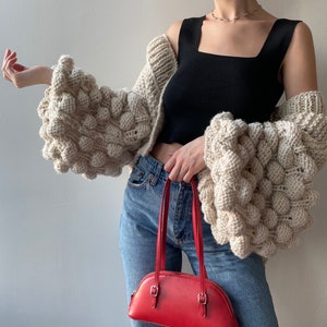 Bubble Cardigan, Handmade Chunky Cardigan, Oversize Cardigan, Long Sleeve Cardigan, Balloon Sleeve Cardigan, Oversized Knit Cardigan