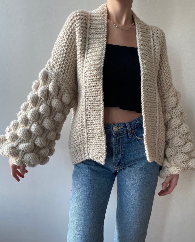 Bubble Cardigan, Handmade Chunky Cardigan, Oversize Cardigan, Long Sleeve Cardigan, Balloon Sleeve Cardigan, Oversized Knit Cardigan image 2