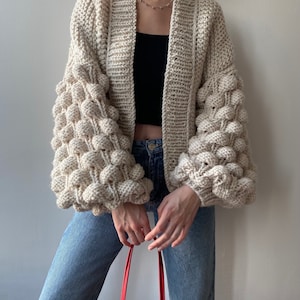 Bubble Cardigan, Handmade Chunky Cardigan, Oversize Cardigan, Long Sleeve Cardigan, Balloon Sleeve Cardigan, Oversized Knit Cardigan image 4