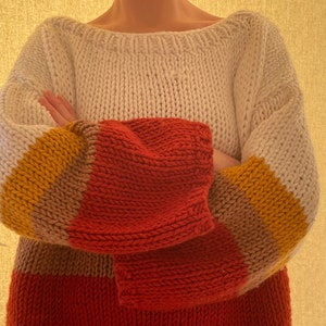 Oversized Handmade Sweater, Colorful Hand Knit Pullover, Multicolor Knitted Sweater,Rainbow Stylish Jumper,Stylish Women Sweater, Gift Ideas