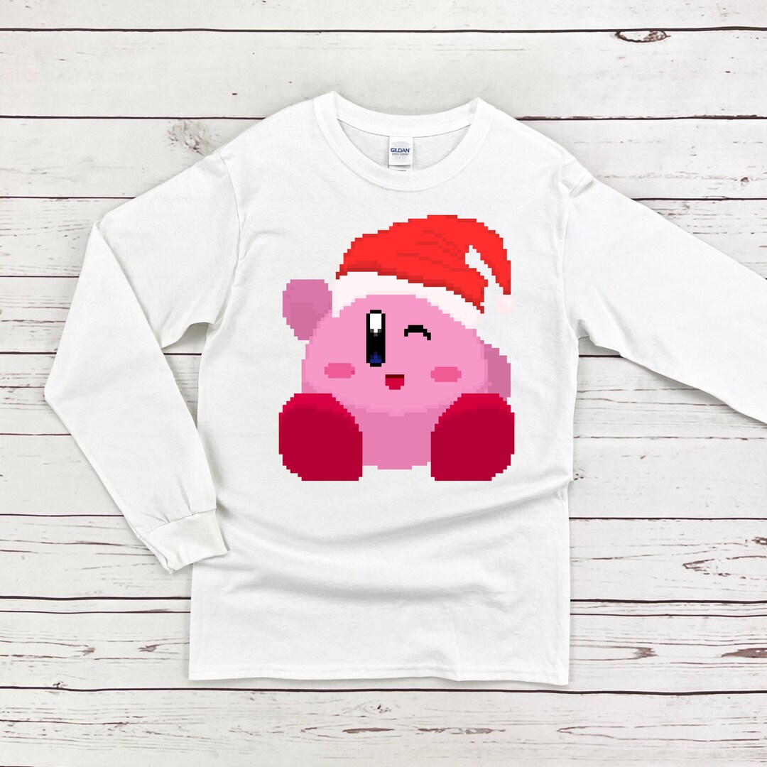 Cute Funny Christmas Kirby Pixel Art Long Sleeve Shirt Etsy