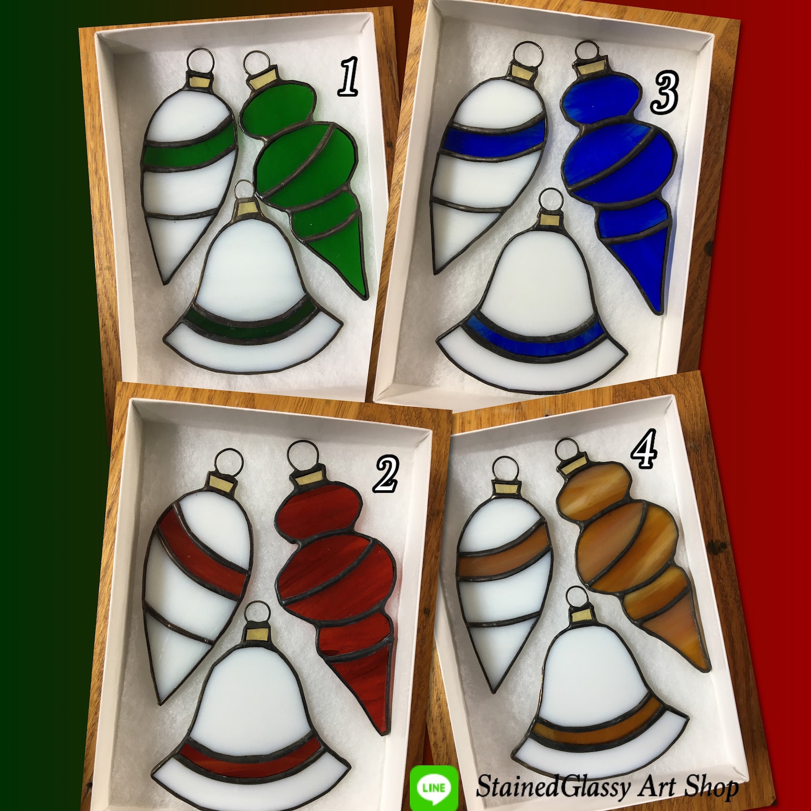 Colorful red Tree Ornaments in a Box of 3 Etsy