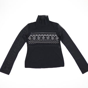 Blu Gaya Women Long Sleeve Mesh Turtle Neck Top S - Black