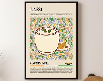 Lassi Indian Drink Print, Asian Food Print, Indian Food, Modern Kitchen Poster, Retro, Wall Art, Restaurant Poster, India, Cafe Decor
