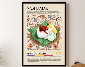 Malasyan Nasi Lemak Print, Malaysia, Asian Food, Kitchen print, Retro Poster, Wall Art, Restaurant Poster, South East Asia, Cafe Decor