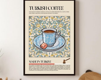 Turkish Coffee Print, Turkey, Marocco, Food, Kitchen print, Retro Poster, Wall Art, Restaurant Poster, Middle East, Cafe Decor