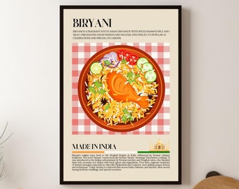 Biryani Indian Food, Asian Street Food, Kitchen print, Retro Poster, Wall Art, Restaurant Poster, South Asia, Cafe Decor