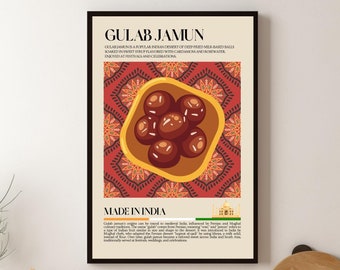 Gulab Jamun Indian Dessert Print, Asian Food Print, Indian Food, Modern Kitchen Poster, Retro, Wall Art, Restaurant Poster, India Cafe Decor